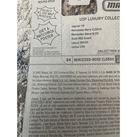 2007 Matchbox VIP Luxury Black Mercedes-Benz CLS500 #34 New Sealed HTF Rare - Picture 5 of 5